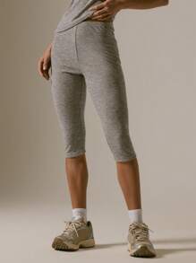 MUSERA Jersey Fitted Capri Leggings Vacation Casual Airport Summer Thanksgiving - Grey - View 2