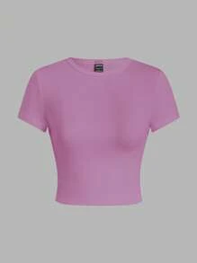 SHEIN EZwear 4件套休闲圆领短袖修身女式T恤，适合夏季穿着 - 彩色 - 查看 4
