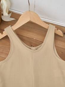 Young Girl' Khaki Solid Color Casual Sleeveless Romper, Fashion Resort Style (3-Piece Family Matching Outfits Sold Separately)