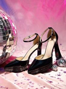 CUCCOO LuxiPop Women's Square Toe Thick Heel Platform High Heels, Fashion Minimalist Pumps For Nightclub, Party, Halloween, Christmas, New Year Outfit, Thick Sole Shoes - Black - View 3