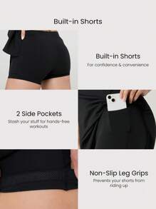 GLOWMODE FeatherFit™-Air Ir à Distância Vestido Ativo com Mangas Curtas, Absorvente de Suor, Secagem Rápida, Copas Embutidas, Alças Cruzadas, Decote Redondo, Shorts Embutidos, Bolsos Laterais, Agarre Anti-Deslizante, Uso Diário, Tênis, Golfe, Pickleball, Baixo Impacto - Preto - Visão 5