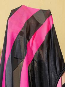 Swim Lushoire Váy lưới trùm đầu cổ tròn kẻ sọc cỡ lớn cho nữ - Màu Hồng Tươi - Xem 8