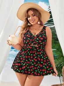 Swim Lushoire 大码女式随机印花无袖分体式泳衣