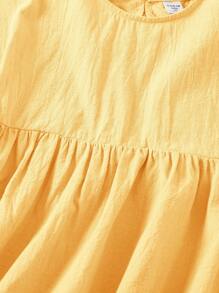 SHEIN LMoss Kids LMoss Young Girl Young Girl Woven Solid Color Loose Casual Blouse With Round Neck & Bowtie - Yellow - View 7