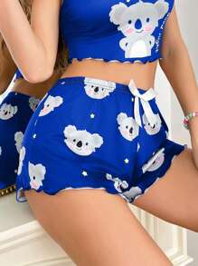 DUSKBASE Short de dormir de mujer con decoración de lazo con diseño de koala - Multicolor - Ver 5