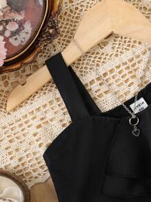 SHEIN Blusa de unicolor con volantes 3D para niñas jóvenes, para primavera/verano - Negro - Ver 4