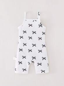 SHEIN Baby Girl/Infant/Toddler (0-3Y) Fashionable Streetwear Sporty Versatile Knit Leopard Print Romper, Suitable For Both Casual Wear And Outdoor - White - View 6