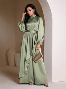 Veilorie Women's Elegant Solid Color Lantern Sleeve Extra Long Dress Modest Women Formal Party Dress