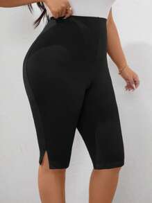 EMERY ROSE Plus Size Casual Versatile 3D Floral Decor Leggings - Black - View 2