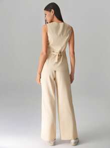 TRNVIE V领长背心＆休闲宽松直筒裤套装，春夏