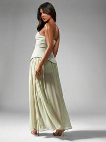 MISSGUIDED Strapless Sweetheart Neckline Maxi Dress With Corset-Style Bodice Pleated Skirt Split Leg Special Occasion Wedding Guest Summer Spring Formal Gown - Green - View 2