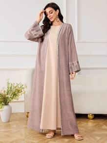 Al Najma Women's Elegant Conservative Arabic Abaya Robe With Retro Pattern, Modest - Brown - View 4
