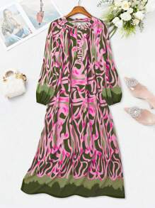 Breezaya 度假休闲长款灯笼袖中长衬衫裙搭配随机印花长款女装 - 彩色 - 查看 4