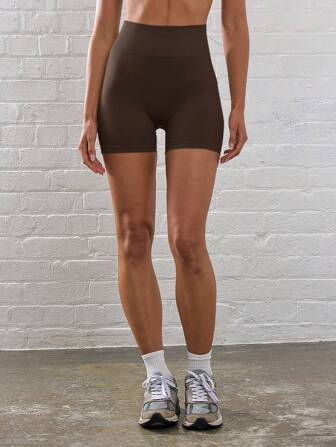 Musera Sport Geribbelde taille, effen kleur, sportshorts, workout, zomer, vakantie, bikershorts, sportschool
