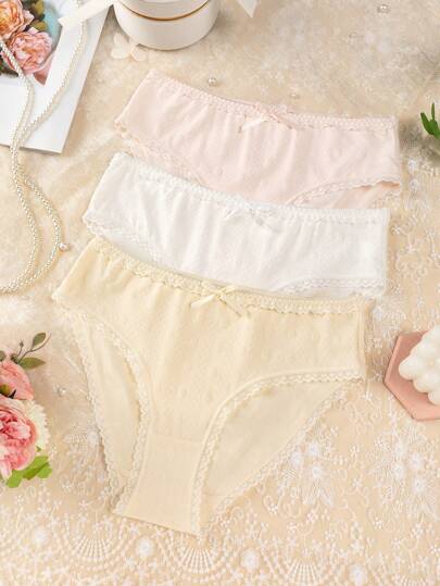 3 件套年轻女孩甜美可爱简约时尚舒适纯色内裤