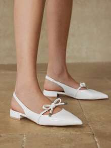 MOTF PREMIUM WHITE POINT TOE SLINGBACK SUMMER FLAT SANDALS - White - View 7