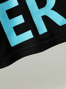 SHEIN 小男孩休閒大字母印花拼接圓領短袖T恤與短褲套裝，時尚春/夏裝扮 - 薄荷綠 - 查看 6