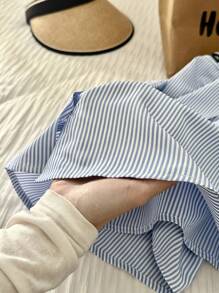 Comfortcana 2pcs Blue & White Striped Crop Top And Skirt Set, Plus Size - Blue - View 6