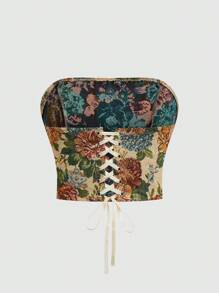 Sweetra Top fasciante a fiori vintage, taglia comoda per donna