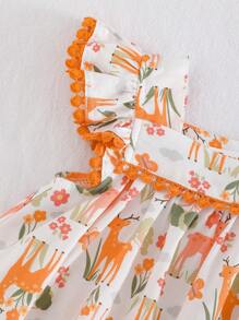 Cozy Pixies 2pcs/Set Baby Girl Floral Decor Ruffle Collar Short Cap Sleeve Top And Elastic Waist Shorts Set - Yellow - View 3