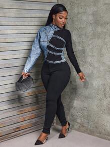SHEIN Slayr Top de mezclilla ceñido de cuello alto para mujer