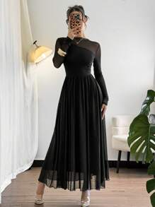 Firerie Abito lungo elegante da donna in in rete con schiena scoperta stile A-line, adatto per feste, festival musicali, estate