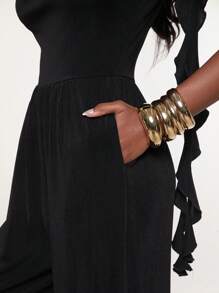 SHEIN Unity Salopetă cu guler înalt, fără mâneci, cu volane, pentru evenimente, concert, festival, brunch, vacanță, elegantă, birou, modestă, pentru Ziua Recunoștinței, Crăciun, Revelion, ținute pentru femei