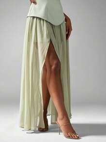 MISSGUIDED Strapless Sweetheart Neckline Maxi Dress With Corset-Style Bodice Pleated Skirt Split Leg Special Occasion Wedding Guest Summer Spring Formal Gown - Green - View 6