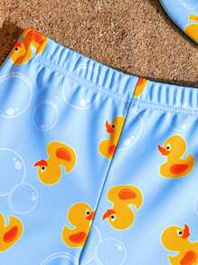 Cute Yellow Duck Printed Baby Boy Swim Trunks Set, With Bubbly Element, Perfect For Summer Beach - Multicolor - View 5