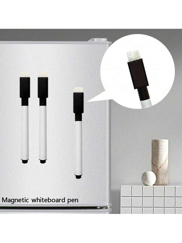 SHEIN 3/10pcs Black Erasable Magnetic Writing Marker Pen, Water-Based Erasable Whiteboard Pen For Blackboard, Wet Erasable Led Light Board Pen With Felt, Erasable Dustless Chalk For Blackboard, Magnetic Wiper Dry-Erase Marker With Brush, Erasable Sign Pen, Water-Based Whiteboard Pen Best Gifts Birthday
