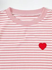 SHEIN Explorewe Girls Casual Striped Knit Heart Fitted Dress
