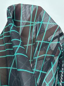 POPSWAY 大码女式休闲性感透明亮光格子喇叭裤 - 黑色 - 查看 8