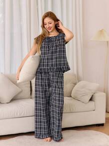 2件套女士格子彼得潘领睡衣套装节日季 - 彩色 - 查看 6