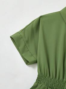 Mono informal con bolsillos, mangas de murciélago y cuello para niñas para vacaciones, conjunto a juego en familia (2 piezas se venden por separado)