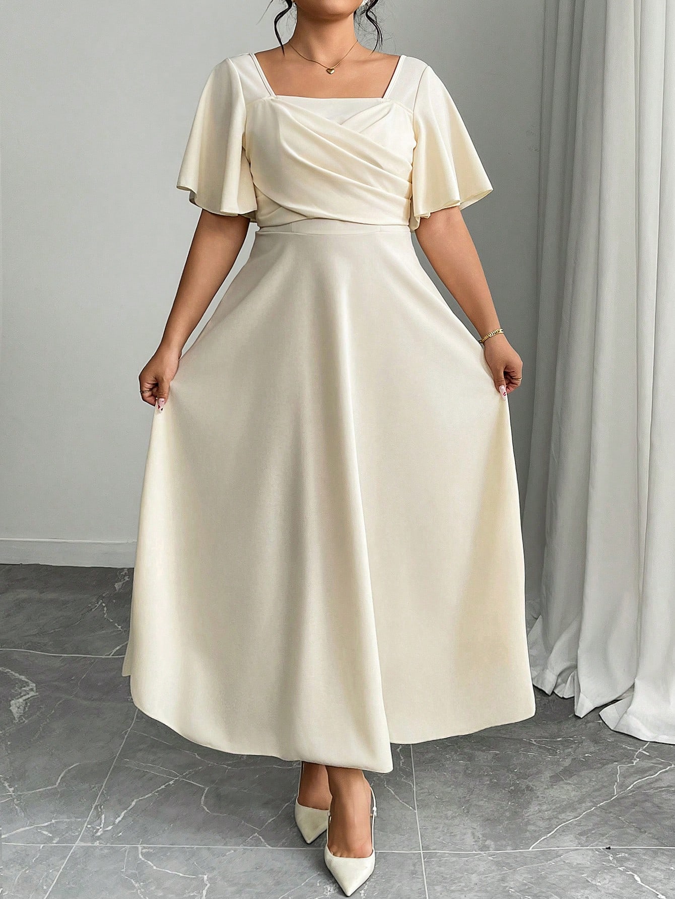 Modelyn فستان متوسط الطول بأكمام قصيرة حياكة أحمر...