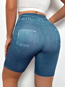 VaVaBold Fashionable Denim Effect Leggings, Suitable For Summer - Blue - View 2