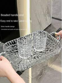 轻奢塑料托盘茶盘晚餐托盘长方形珠宝沥水托盘收纳 - 無色 - 查看 3