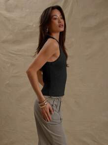 MUSERA Rib Knit Scoop Neck Fitted Sleeveless Tank Top For Spring Summer Cute Casual For Spring Y2K 90's Casual Cute Airport Holiday Winter Everyday Chic Sweater Spring - Black - View 7