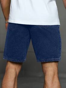 Manfinity Homme Men's Grey Distressed Denim Loose Shorts Jorts - Dark Wash - View 2