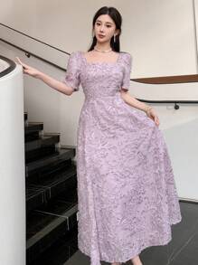 DAZY Women's Elegant Solid Color Textured Dress, Summer Prom Dress - Purple - View 8