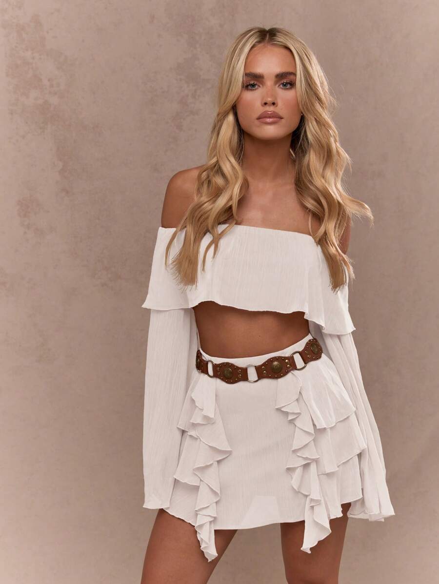 MISSGUIDED Váy Mini Xếp Nếp Dự Tiệc Bãi Biển Lễ Hội Boho Kỳ Nghỉ Hè Dáng Chữ A Cạp Cao Xòe Nhiều Tầng Chi Tiết Xếp Nếp Khiêu Vũ Thường Ngày Mặc Đi Nghỉ - trắng - Xem 1