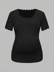 SHEIN Solid Color Round Neck Short Sleeve Fitted Casual Versatile T-Shirt For Pregnant Women - Multicolor - View 5