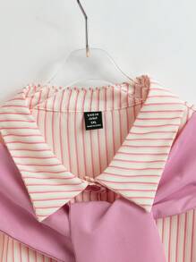 Flirla 大码女式拼色条纹夏季短袖衬衫