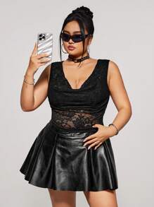 SHEIN ICON Top de tirantes transparente con cuello de piocha y sin mangas para tallas grandes - Negro - Ver 2