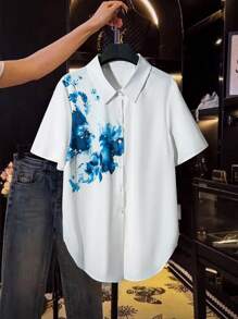 EMERY ROSE PLUS SIZE LUNE Women Ink Print Regular Fit Shirt,Short Sleeve Tops - Multicolor - View 3