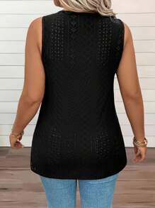 Breezaya Áo thun cỡ lớn kiểu dáng thường ngày, màu trơn, khoét lỗ, thêu họa tiết. - màu đen - Xem 5