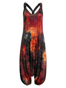 SHEIN Holidaya Damen Große Größen Batik Bedruckter Jumpsuit mit Trägern, weites Bein, locker, bohemian Stil