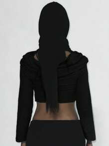 DAZY Femmes T-shirt col roulé moulant à épaules dénudées Y2k, Top à épaules dénudées, Hauts preppy à manches longues pour femmes, Hauts courts pour femmes - Noir - Voir 4