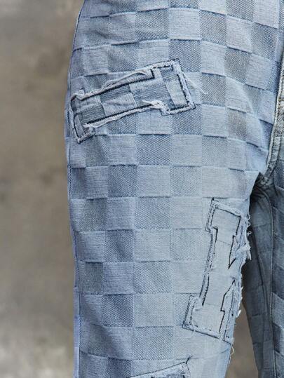 Street Life Men's Straight Fit Washed Bell-Bottom Jeans With Embroidered Patches, Casual Versatile Wide-Leg Pants