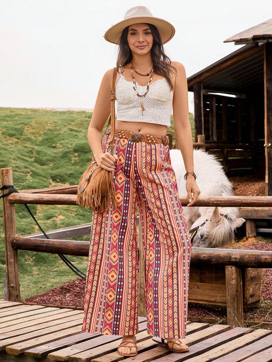 LanaWest 女士印花 H 型休闲乡村风格长裤，适合日常度假穿着 - 彩色 - 查看 1